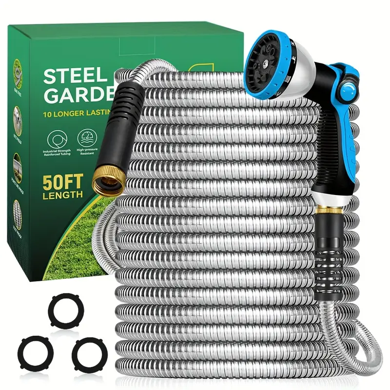 heavy duty 50ft extra long garden hose flexible lightweight coil with leak proof threads 3 4 inch diameter outdoor hose for yard lawn garden car washing ideal for residential commercial use Product details 7