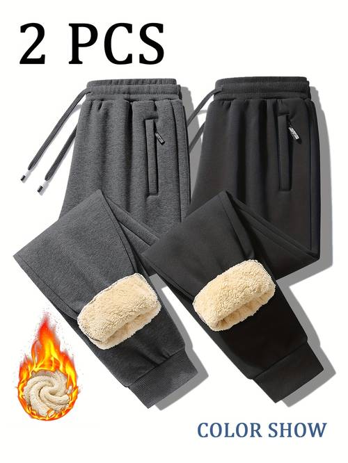 2pcs set of winter mens warm and friendly soft casual pants winter outdoor travel with added casual pants hidden zipper binding warm and and versatile mens casual pants for daily use