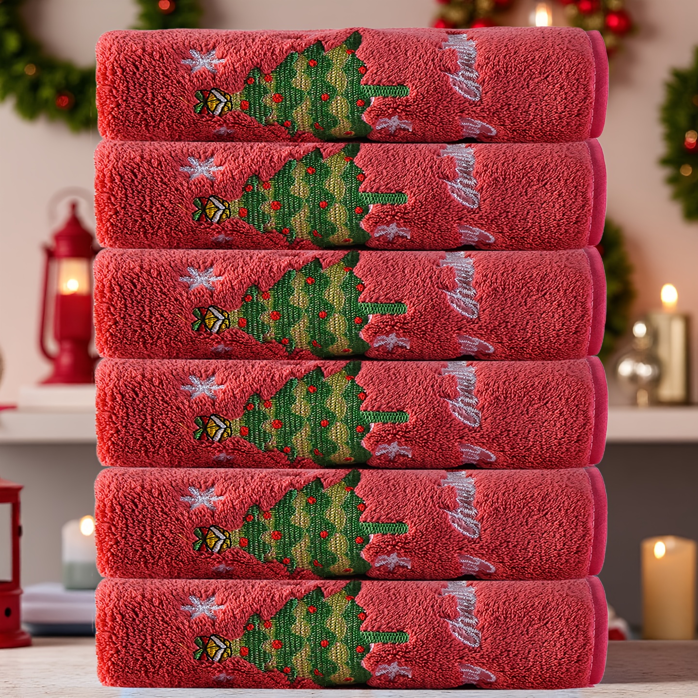 6pcs Christmas Towel Set, Hand Towels, 42-70cm, 6pcs Hand Towel Set, Ultra Soft and Thick, Quick Drying, Ideal Bathroom Supplies Suitable for Home Bathrooms, Santa Claus, Christmas Tree, Christmas Deer, Wash Cloths