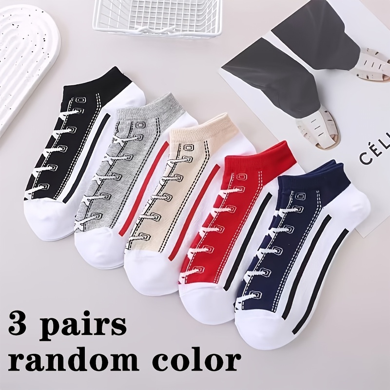 TEMU 3 Calzini Corti con Motivo Scarpe da Ginnastica Divertente Colori Casuali, Design Unisex Traspirante e Confortevole, per Uso , Pendolarismo, ,