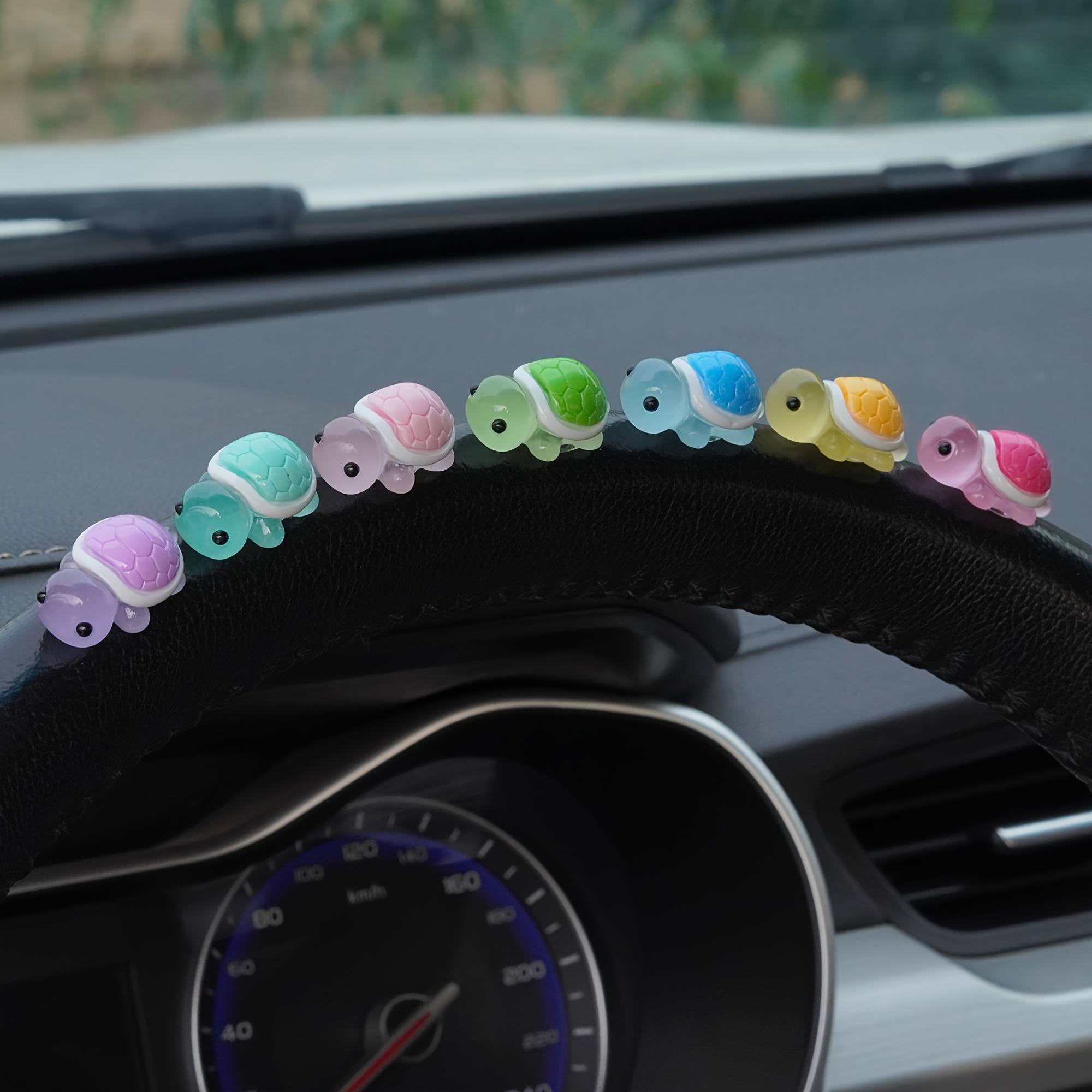 

7pcs -the-dark Turtle Car Decor Set - Cute Resin Ornaments For Diy, Office Desk & Christmas Gifts, Cartoon, Party Gifts