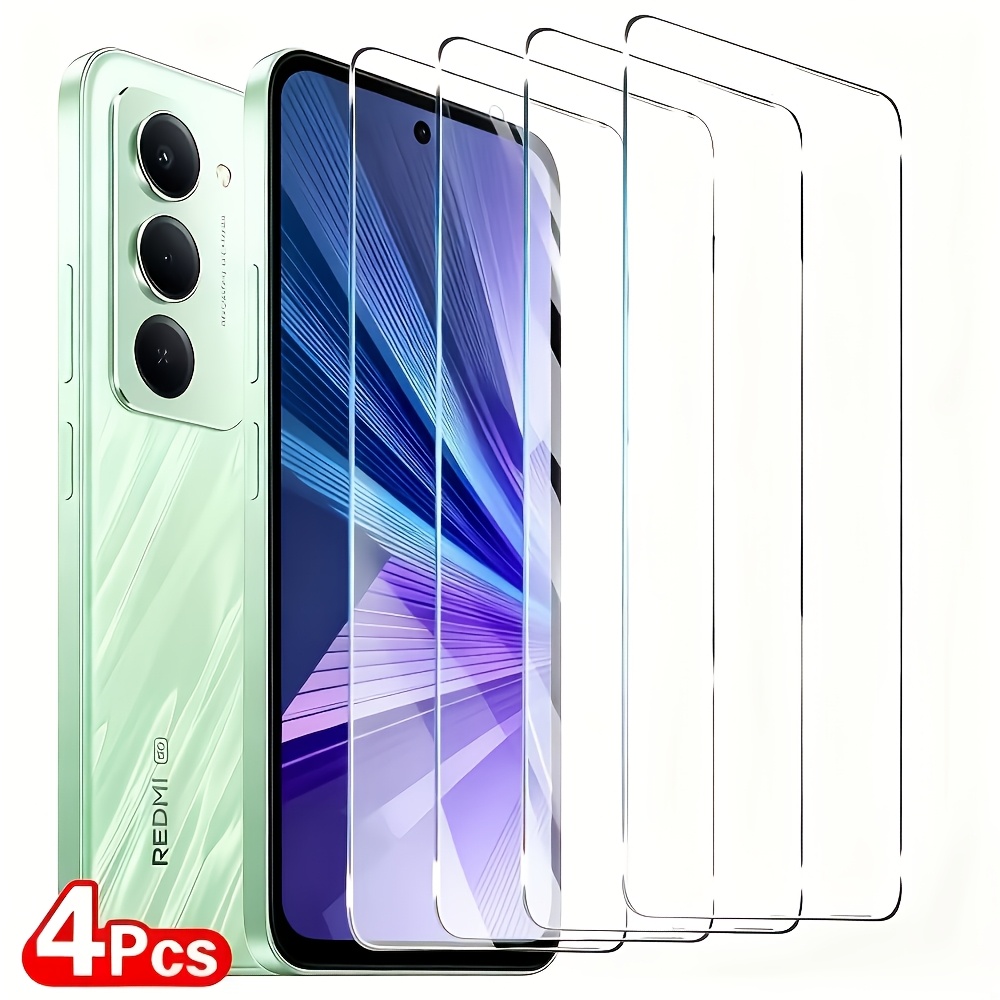 TEMU Juego de 4 protectores de pantalla de vidrio templado 9H para Xiaomi Redmi 15 5G, con diseño HD ultrafino, aplicación sin , resistencia a los