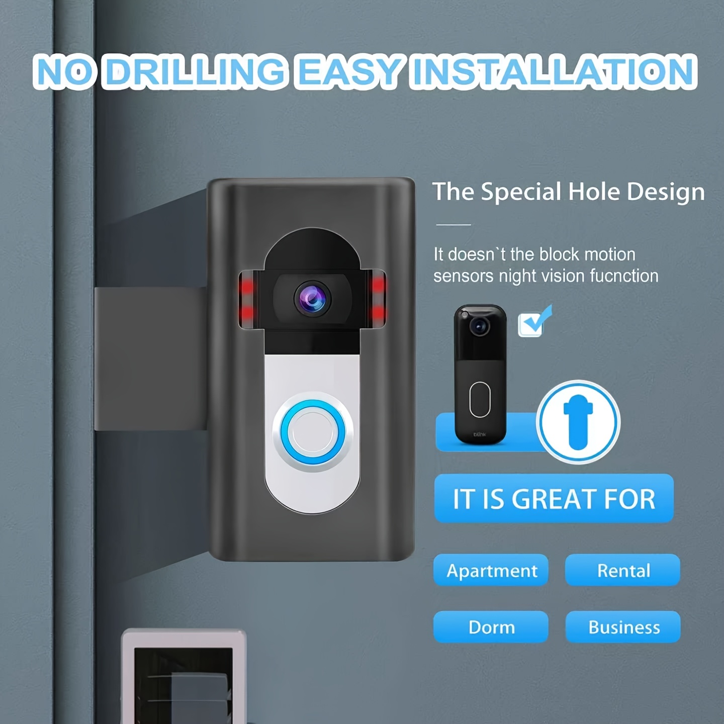 No-Drill Video Doorbell Mount for Easy Installation
