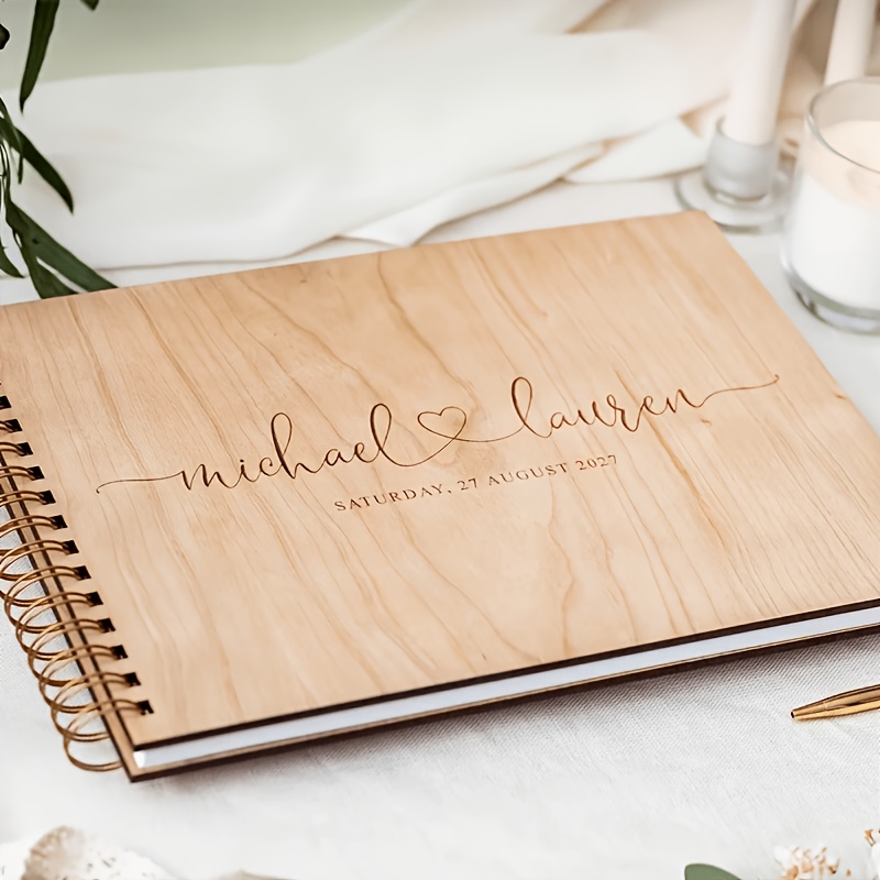 slika predmeta rustikalna umetna poročna knjiga gostov in foto album - prilagojena spominska knjiga s fotografijami, primerna za poroke, rojstne dneve, baby showerje - spominski album za podpise gostov, darilo za par