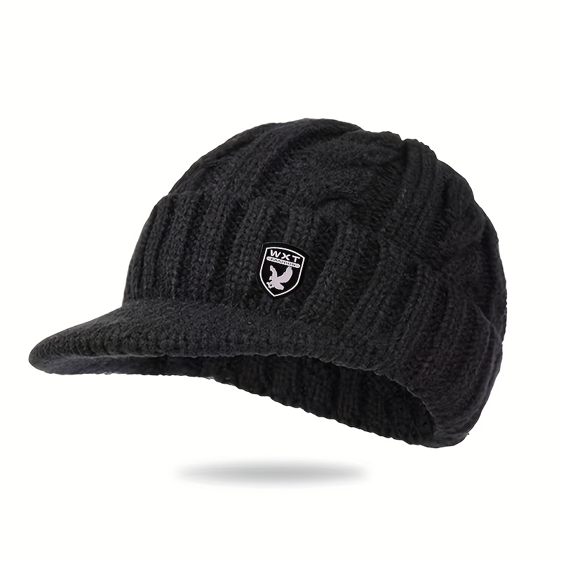 Image of Men's Winter Cap With Thickened Warm - - Beanie For Elderly & Middle-aged, Short Slant Brim Flat Cap Suitable For Weather, Casual Outdoor & Daily Use