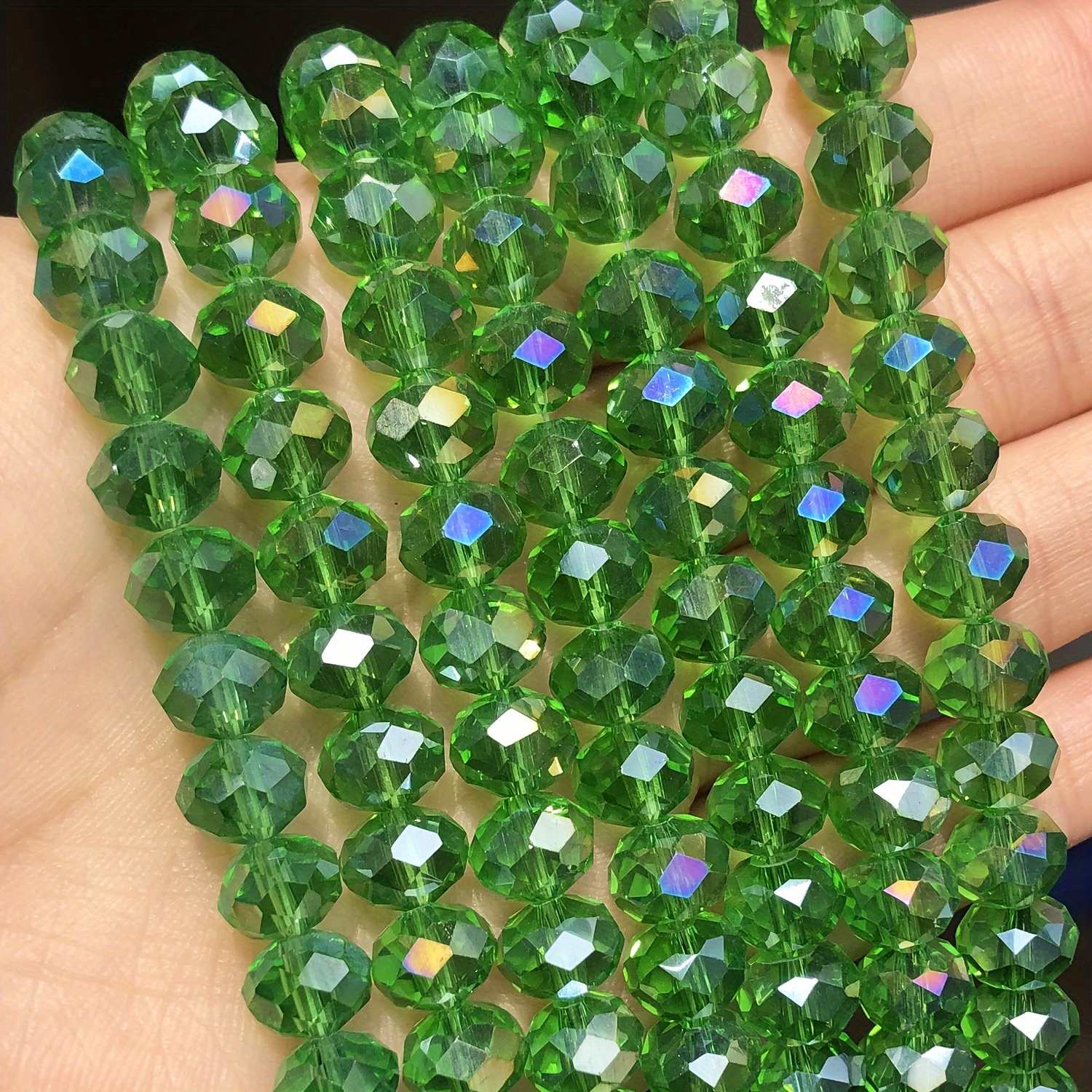 

Green Faceted Crystal Beads, 3-8mm Wheel Cut, Ab Color Glass, 140/138/92/68 Pcs, Diy Jewelry Making, Unique Bracelet & Necklace Craft Supplies, Unisex, Glass Material