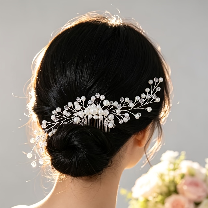 TEMU 1 Élégant peigne de cheveux de mariée, accessoires de cheveux à , accessoires de mariée minimalistes pour chignon