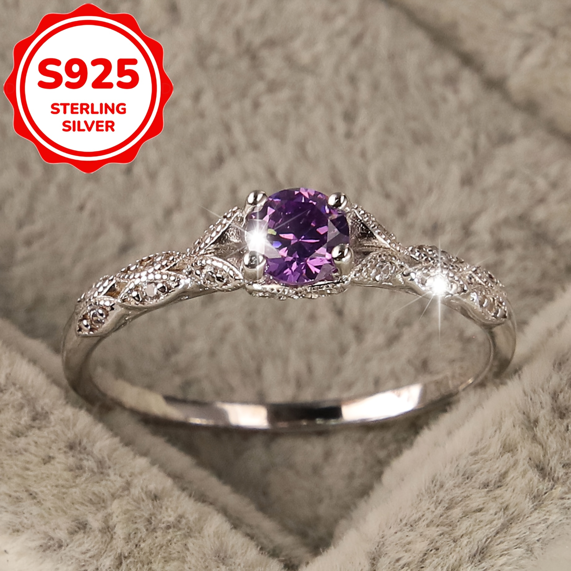 Women's S925 Silver Light Luxury Purple Zirconia Ring