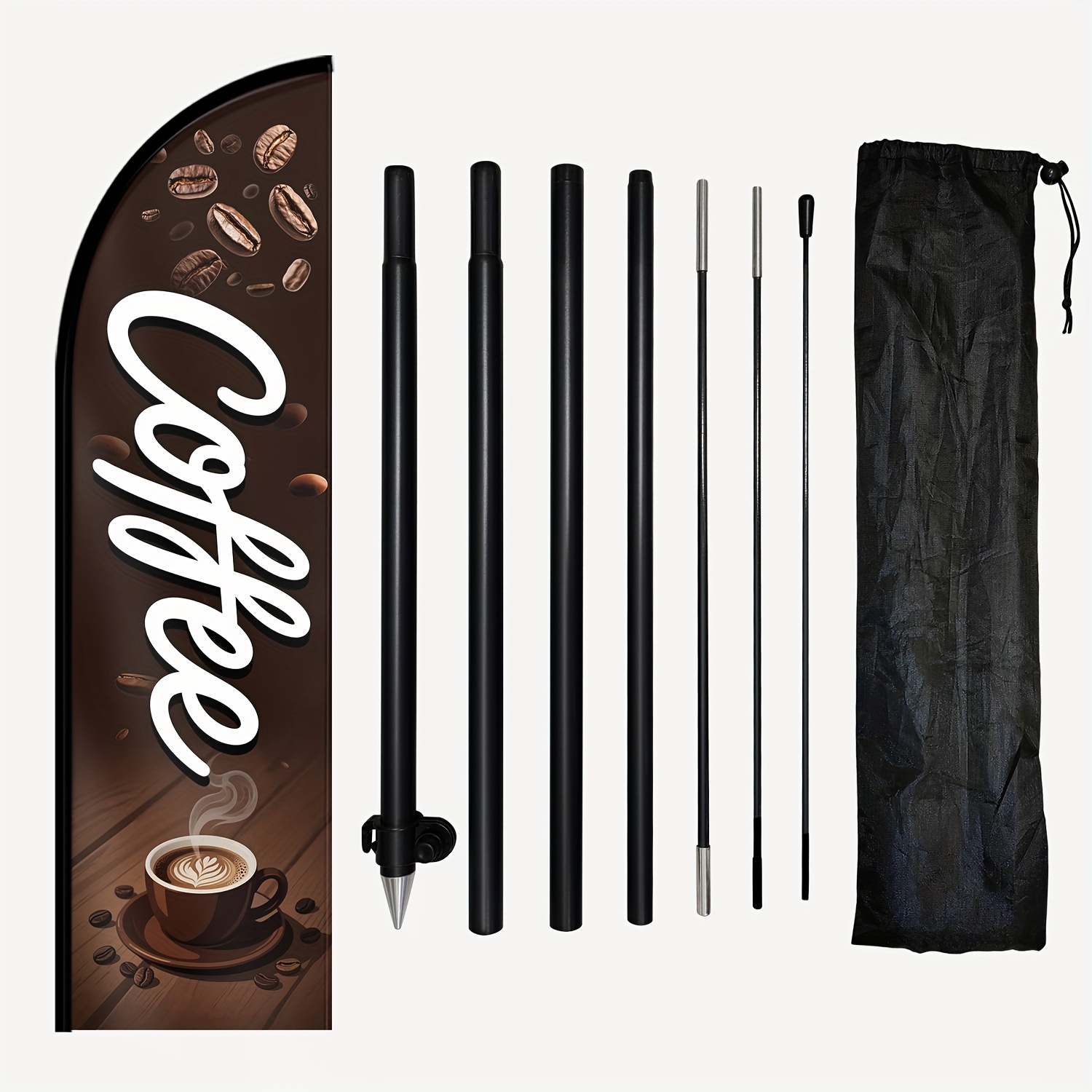 TEMU 1pc Coffee Feather Banner With Flagpole, Outdoor Cafe Sign, Coffee Display, Coffee Shop Promotion Flag, Roadside Advertising Flag, 72.8x19.7