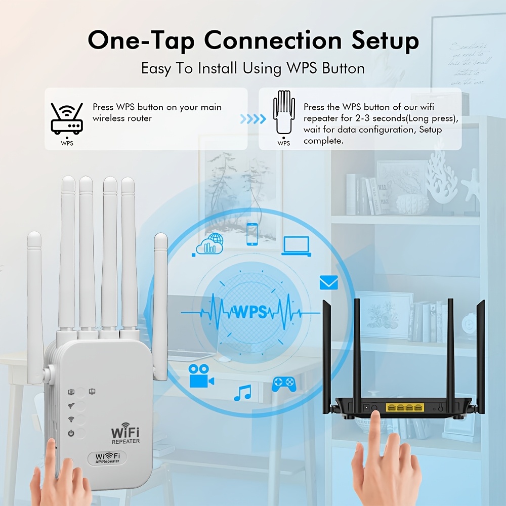 Amplificador de señal WIFI6 con 6 antenas omnidireccionales de 360°, soporta puertos Ethernet, 35 dispositivos en línea simultáneamente sin retrasos, cubre una superficie de 11000 pies cuadrados, penetración fuerte para hogares grandes o oficinas de varios pisos.