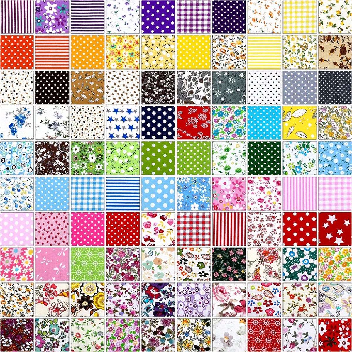A Set Of 100 Handmade Fabric Squares Measuring 4x4 Inches, Ideal For Sewing Projects, Quilting, And Scrapbooking