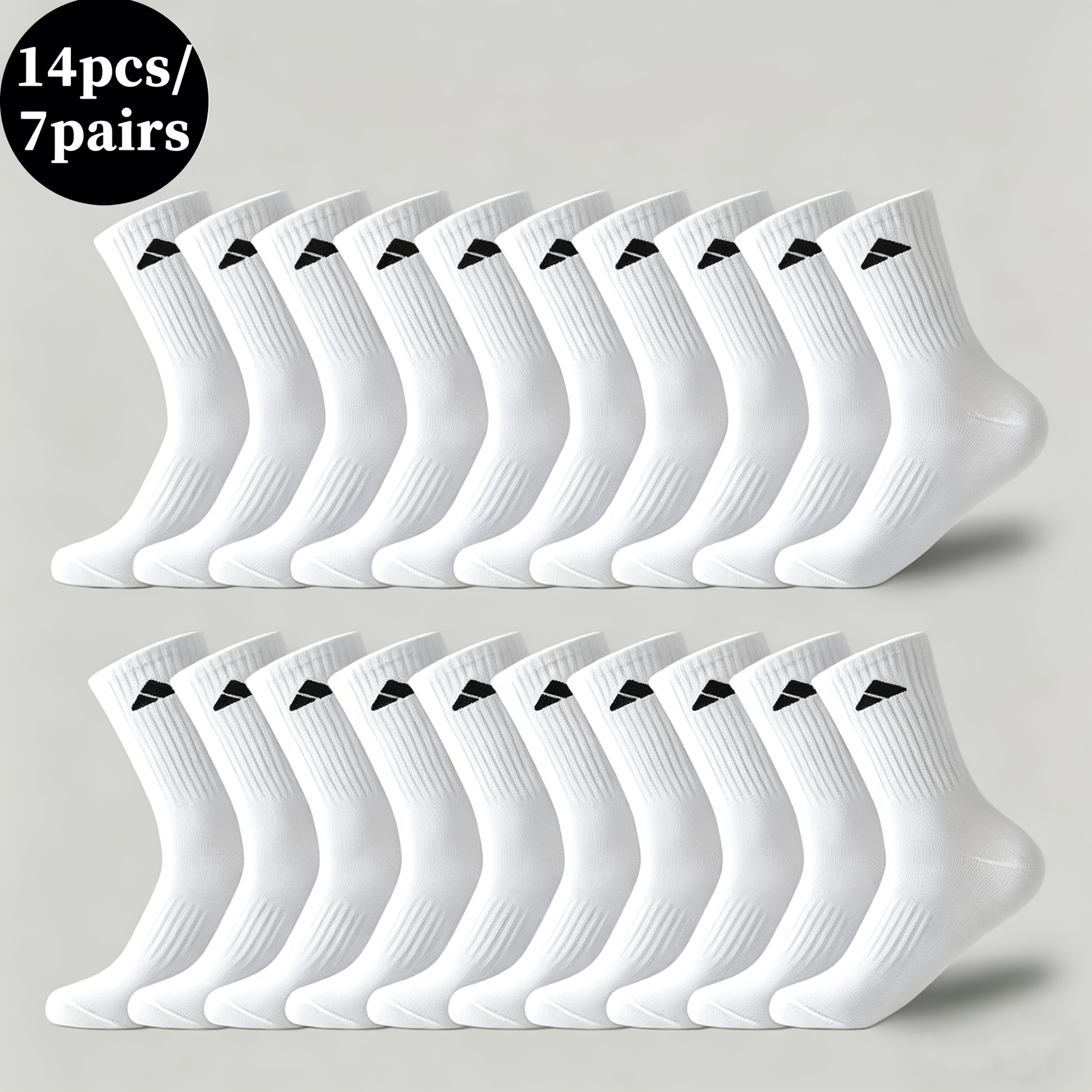 E-shop 14-teiliges Set (7 Paar) einfarbige wadenhohe Sport-Socken für Frühling/Sommer, Unisex Einheitsgröße, für alle Jahreszeiten geeignet,