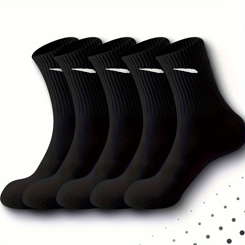 

5-piece Men's Breathable Cotton Blend Crew Socks - Comfortable, Sweat-wicking Athletic Mid-calf Socks With Striped Design