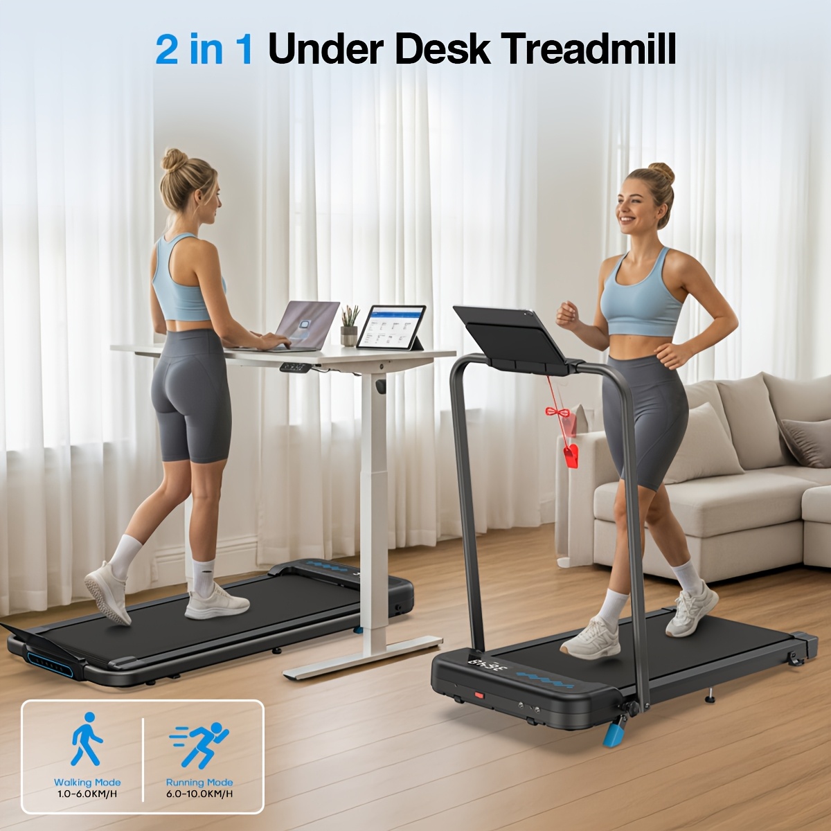 E-shop Intelligentes Laufband mit 5 % Steigung & 145 kg Tragkraft, leises Joggen unter dem Schreibtisch, LED-Display, praktische tragbare