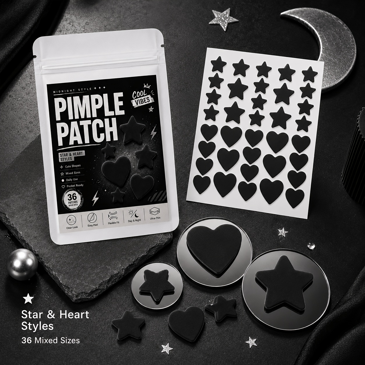 216/792pcs Black Star and Heart Hydrocolloid Pimple Patches