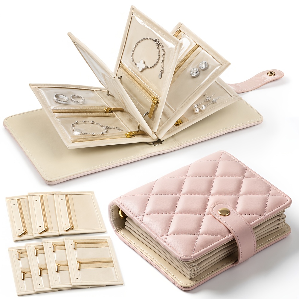 TEMU Organisateur de rangement pour bijoux à feuilles mobiles amovibles de grande capacité, contenant 7 pages de rangement, avec compartiments