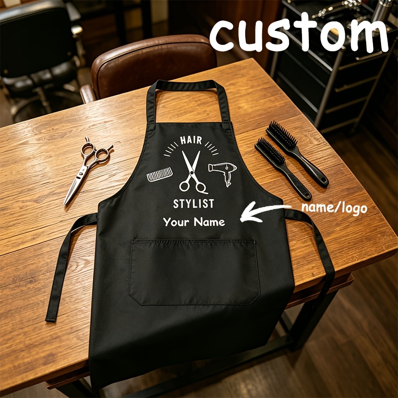 TEMU 1pc Personalized Apron, Customizable Name/text - Gift For Hairdressers And Beauty Schools, Suitable For Hairstylists, Salons, Barber Shops -