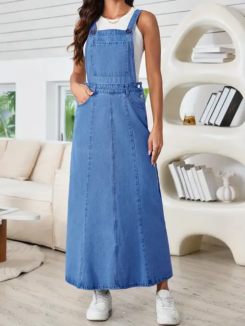 vintage long denim dress women Retro Denim Dress Women's Autumn Luxury Button Long Sleeves A-Line Long Dresses