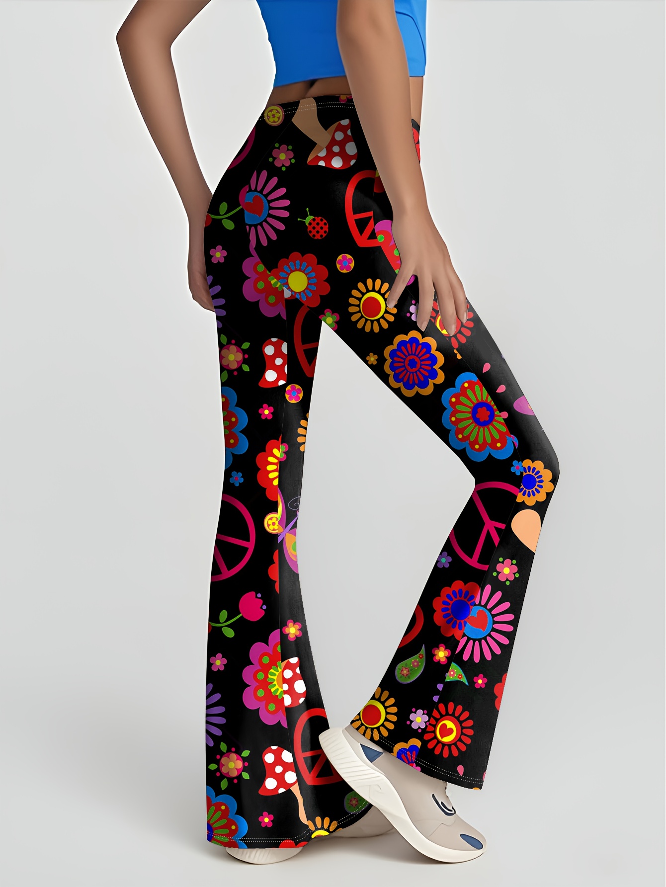 womens retro 70s 80s wide leg pants multicolor floral peace - Temu United  Kingdom, image size:800x1066