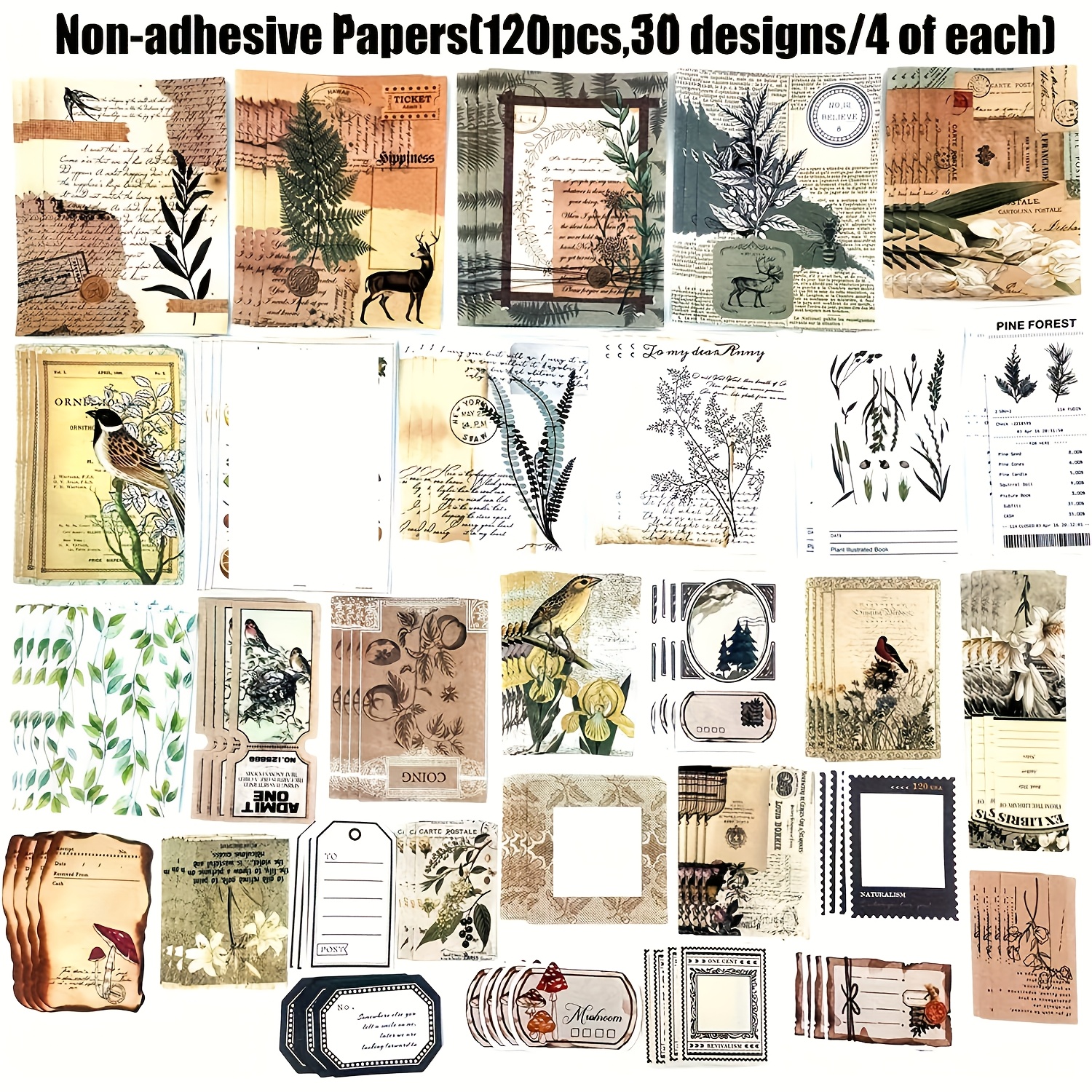260pcs Scrapbook Additions Set with Retro Stickers and Papers