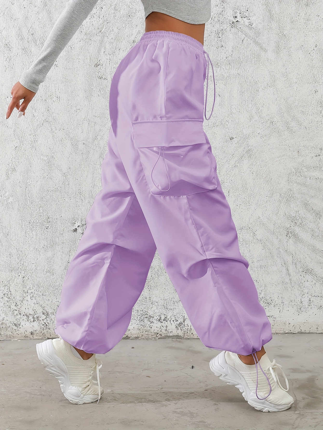 women's fashionable solid color polyester cargo pants 100