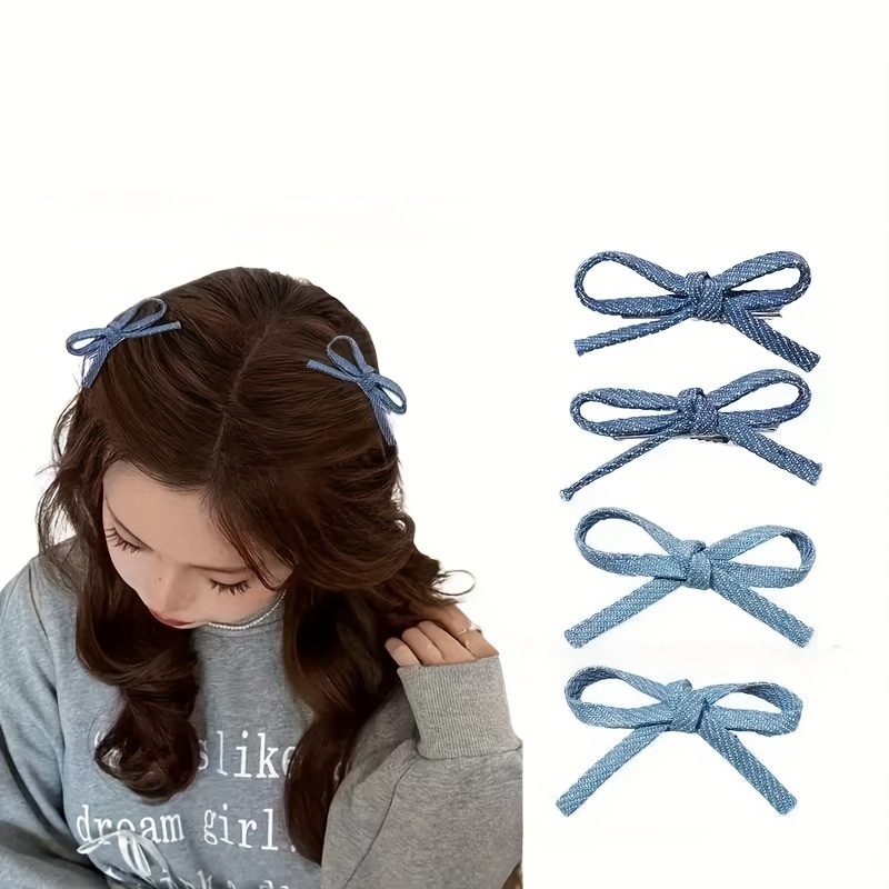 set 3 vintage denim hair clips hair ties sweet cool - Temu  display picture 1