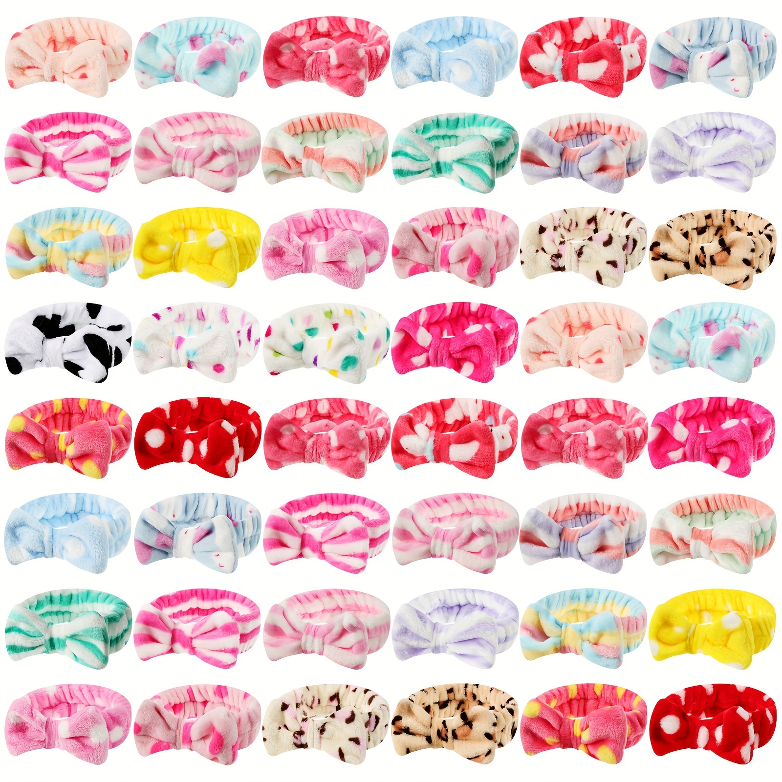 TEMU 48pcs Halloween Spa Headband Bulk, Headband For Washing Face, Coral Fleece Bow Hair Band, Skincare Hair Band For Women Shower Cosmetic Facial , 24 Styles