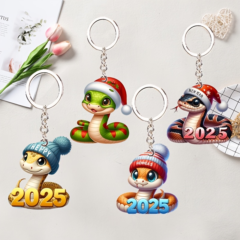 

4pcs Acrylic Snake Year Party Keychain Set, Assorted Animal Designs For New Year, , Bachelor Party, Tailgating - Decoration For Easter, Spring, Summer Events