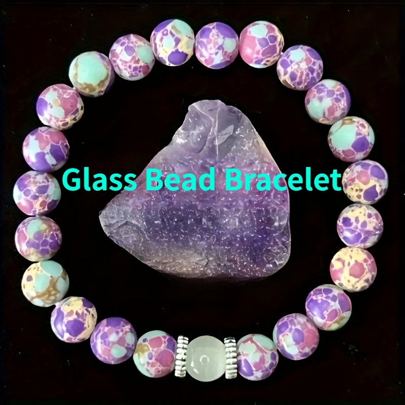 Vintage Boho Glass Bead Bracelet Suitable For & - -purple Beaded, Unisex Retro Bohemian Gift For Weddings, Mardi Gras, Christmas, Graduation, Daily Wear, Accessory (no Revision To Product )