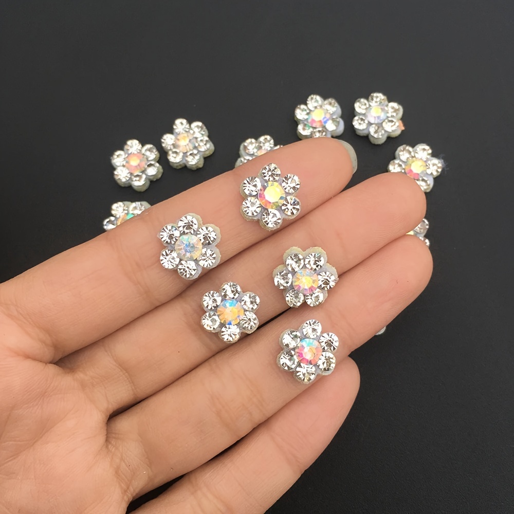 

50pcs Rhinestone Flower Patches, 3d Sew-on Diy Embellishments, Applique For Clothing And Crafts, Cute Floral Decorations With Sparkling Rhinestone