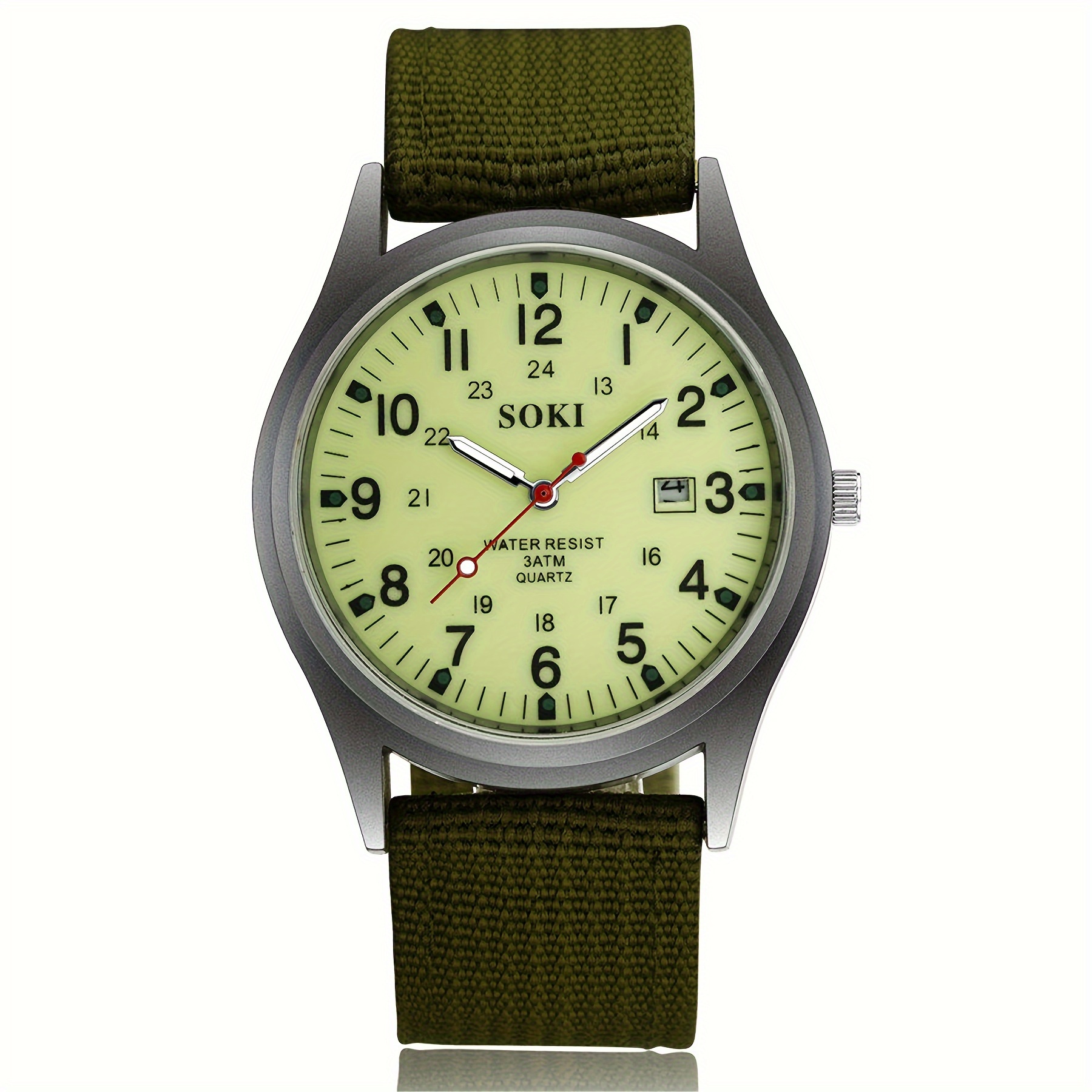 

En's Military Green Dial Nylon Strap Quartz Calendar Wrist Vision Wristwatch