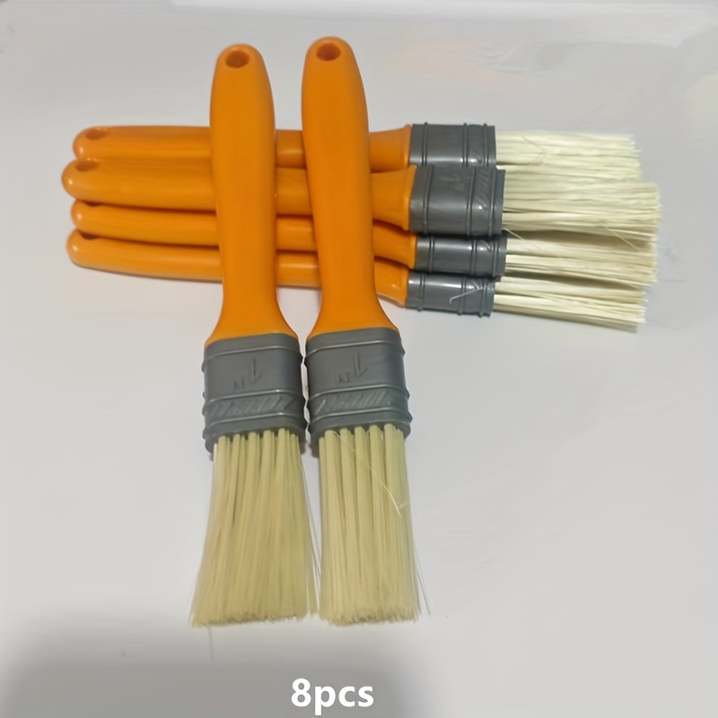 8pcs Plastic Handle Brush, 1 Inch, Yellow Handle, Anti-shedding, Durable & Easy-clean For Paint, Paint Brush, Barbecue Dip Brush, Industrial Use