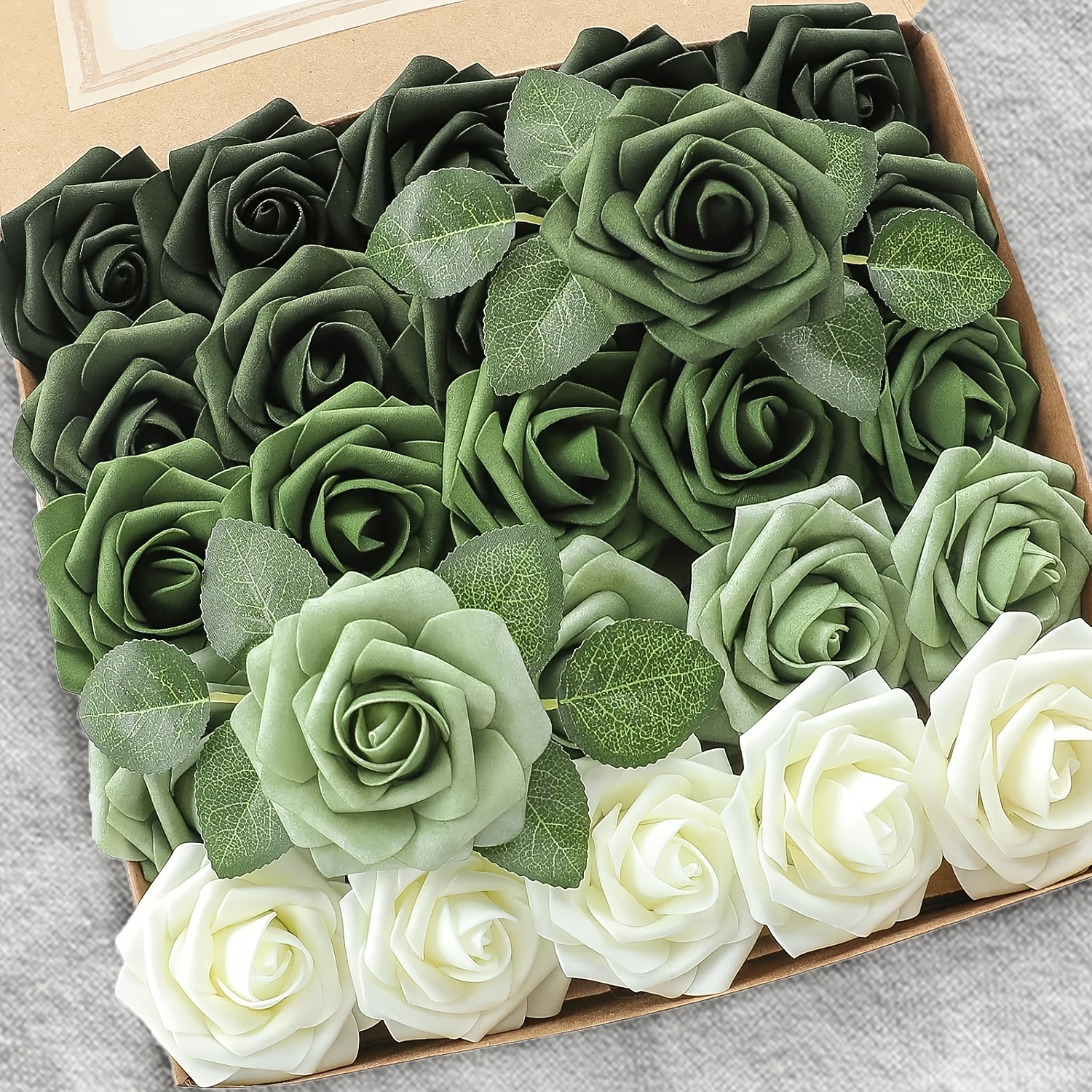 

25 Artificial Flowers In Green Gradient Foam Roses With Stems For Diy Wedding Bouquets, Bridal Shower Centerpieces, And Green Floral Arrangements.