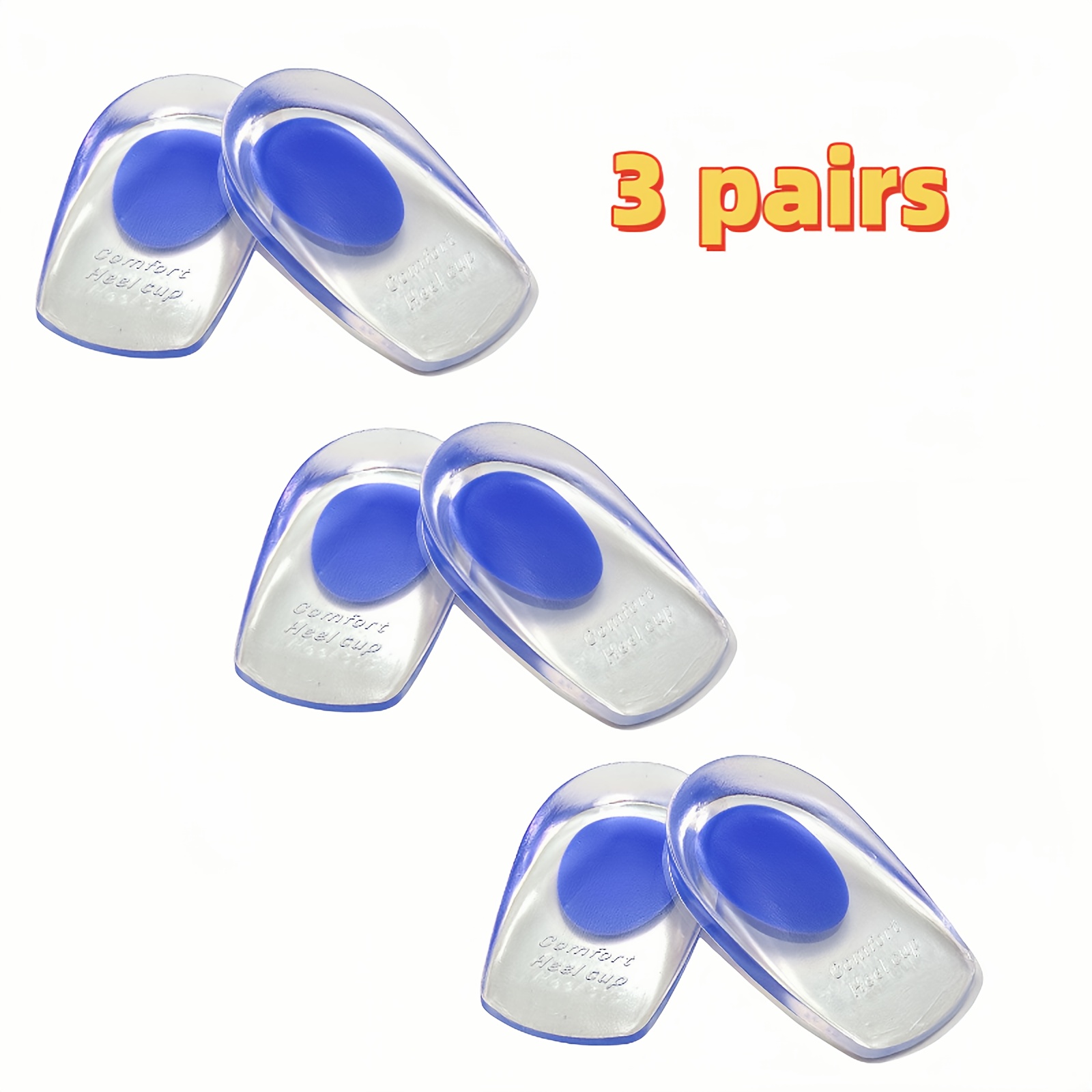 TEMU 3-pair Self-adhesive Gel Heightening Insoles - Shock-absorbing Heel Pads With Anti-slip & Wear-resistant Design, Soft Gel Material For Sports &