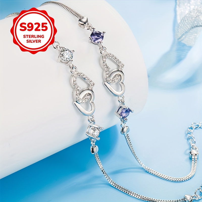925 Silver Double Love Heart Shaped Bracelet