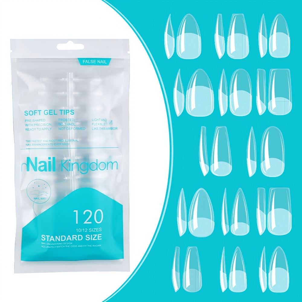 

Medium Oval Soft Gel Full Cover Nail Tips - Clear Coffin Shape, Glossy Finish, Pre-attached To Pink Forms For Easy Application