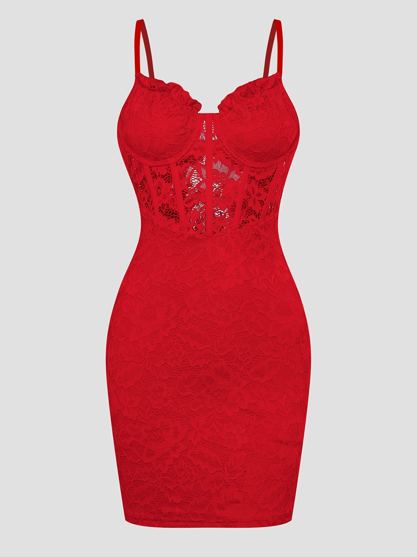 red lace bodycon dress with deep backless Empress High Neck Open Back Lace Dress Red