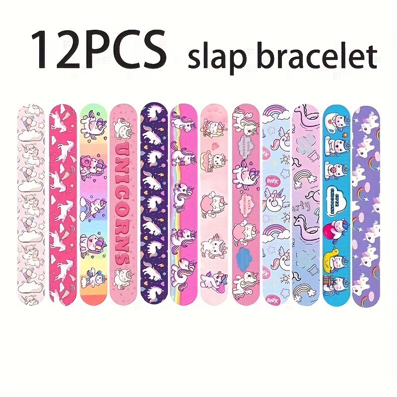 Image of 12/24pcs Unicorn Slap Bracelets, Fun Party Favors And Classroom Rewards, Pvc Material, No Battery Required - Ideal Birthday Decorations And Additions, Birthday Party Decorations| Design|pvc Slap