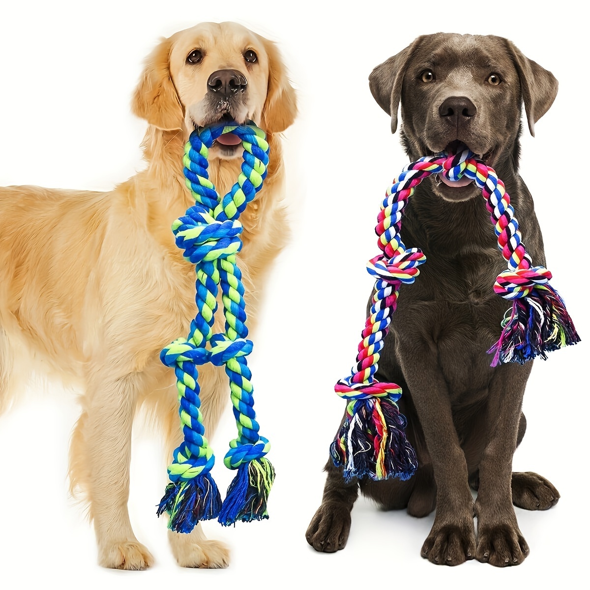 

2pcs Large & Medium Dog Rope Toys, Durable Chew Toy, For Aggressive Chewers, Tug Of War Play, Heavy-duty 17.72" & 21.65" Knots For Interactive Fun With Dogs