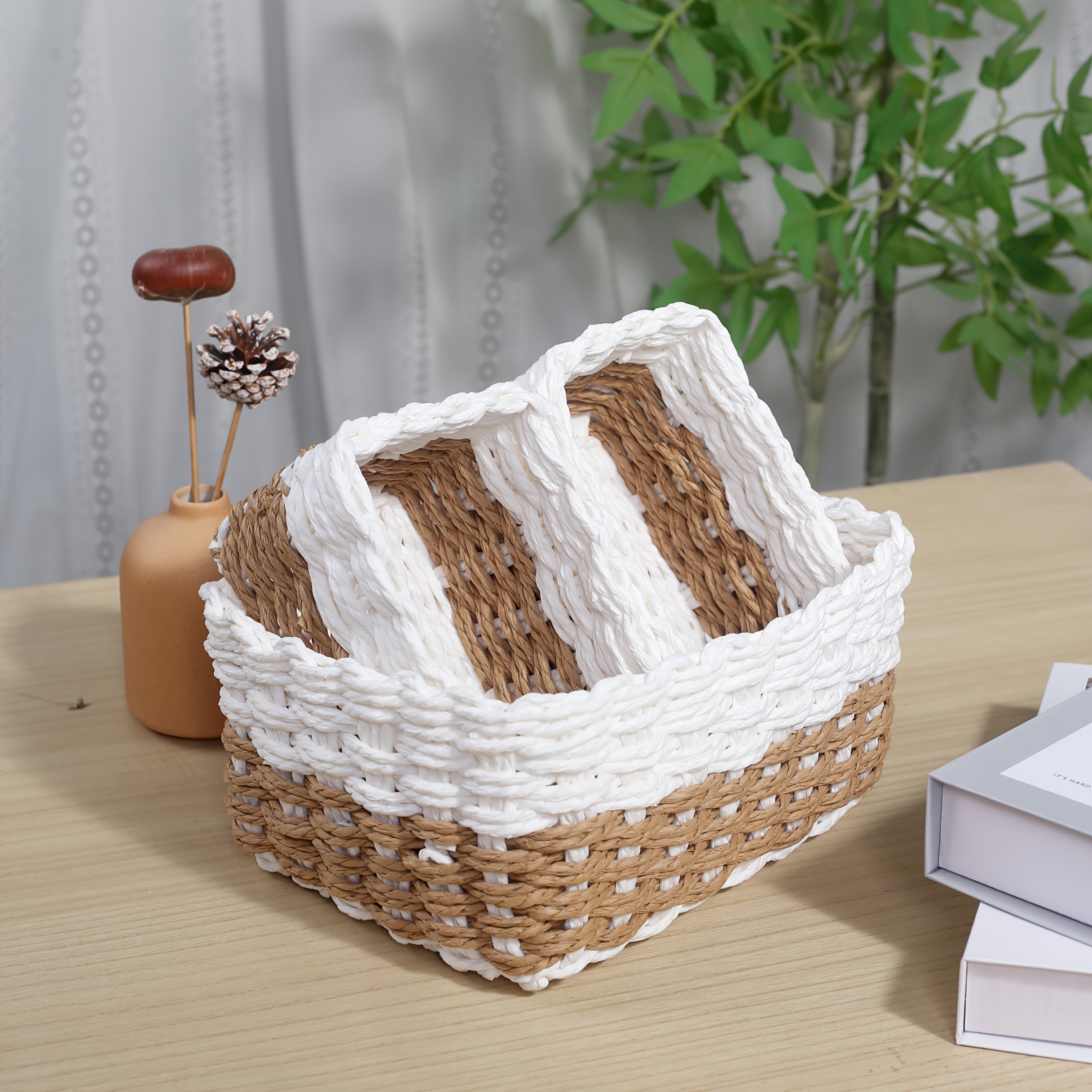 TEMU Ensemble de 3 paniers tressés, 1 deux petits, décoration d'automne , rangement cosmétique, mini-panier en osier organisateur, design coloré
