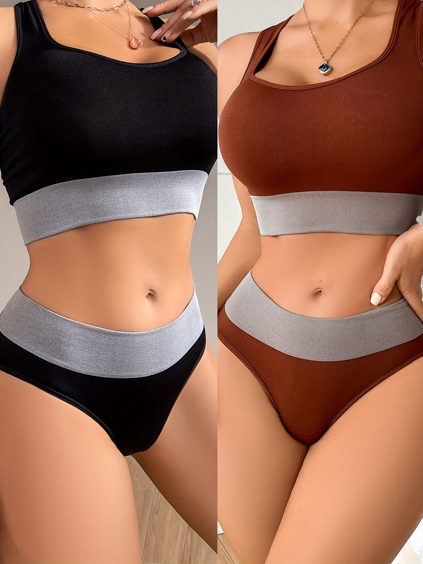 2pcs Seamless Padded Bra Panties Set Sport Crop Top Lingerie Underwear For  Women
