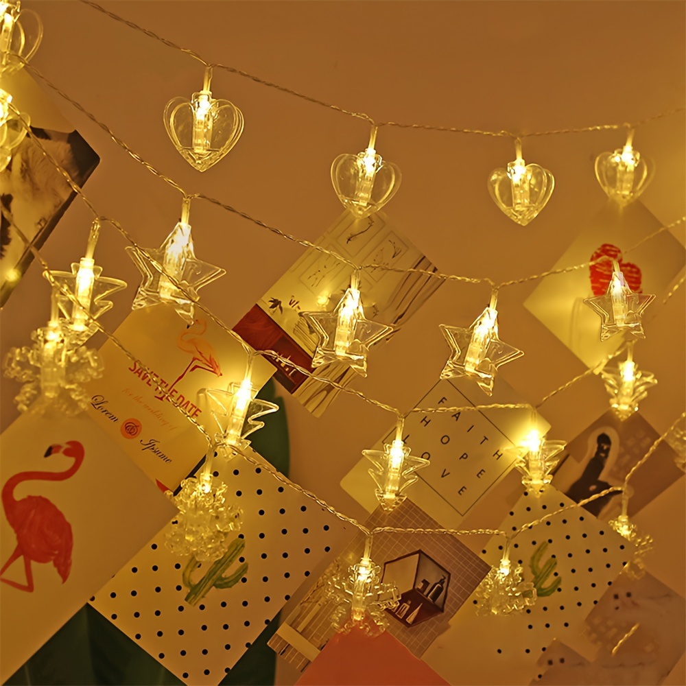 TEMU 6.5ft 10 Led/pcs Photo Clip String Lights For Holiday Decor, Fairy, Ideal For Bedrooms, Christmas, Celebrations, Weddings, Valentine's Day, Battery Operated (batteries Not Included)