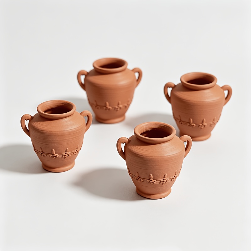 TEMU 4pcs Miniature Two-handled Jars, Replicating Vintage Jar Designs. Featuring A Two-handled Design With Three-dimensional Embossed Patterns On