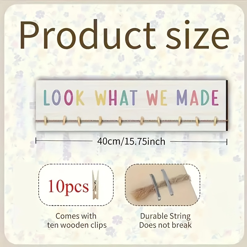 Image of Exquisite Recycled Wooden Photo Frame Display - "look Made" Wall Hanging, With 12pcs Colorful Artwork, Sturdy Hanging Board, Suitable For Bedroom, Classroom Or Home Decor, Wooden Wall Decor