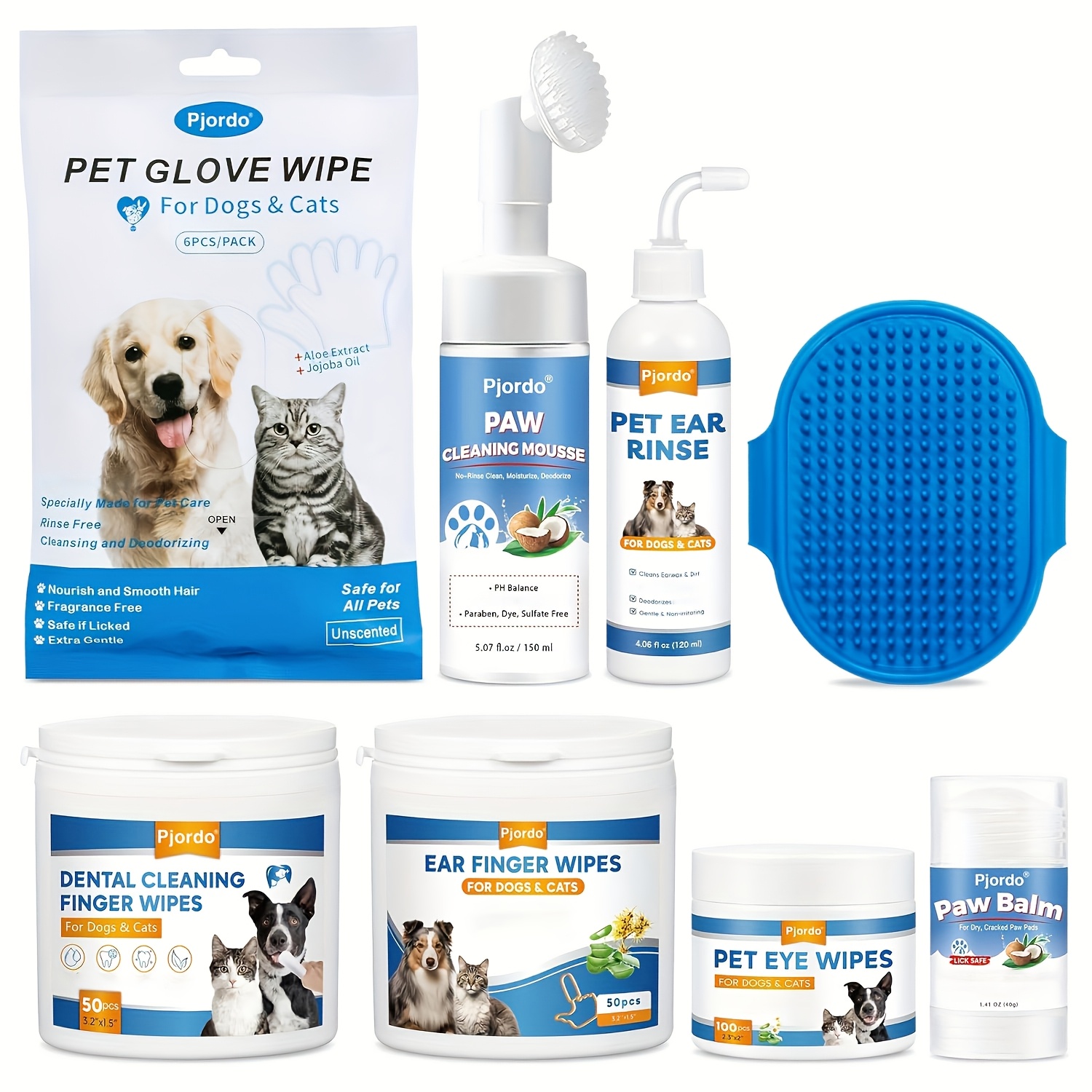Dog Wipes Cleaning Deodorizing, Dog Grooming Wipes & Dog Paw Cleaner, Pet Cleaning Kit for Teeth, Ears, Eyes, Paw, Body, Dog Ear Rinse, Essential Dog Supplies Set