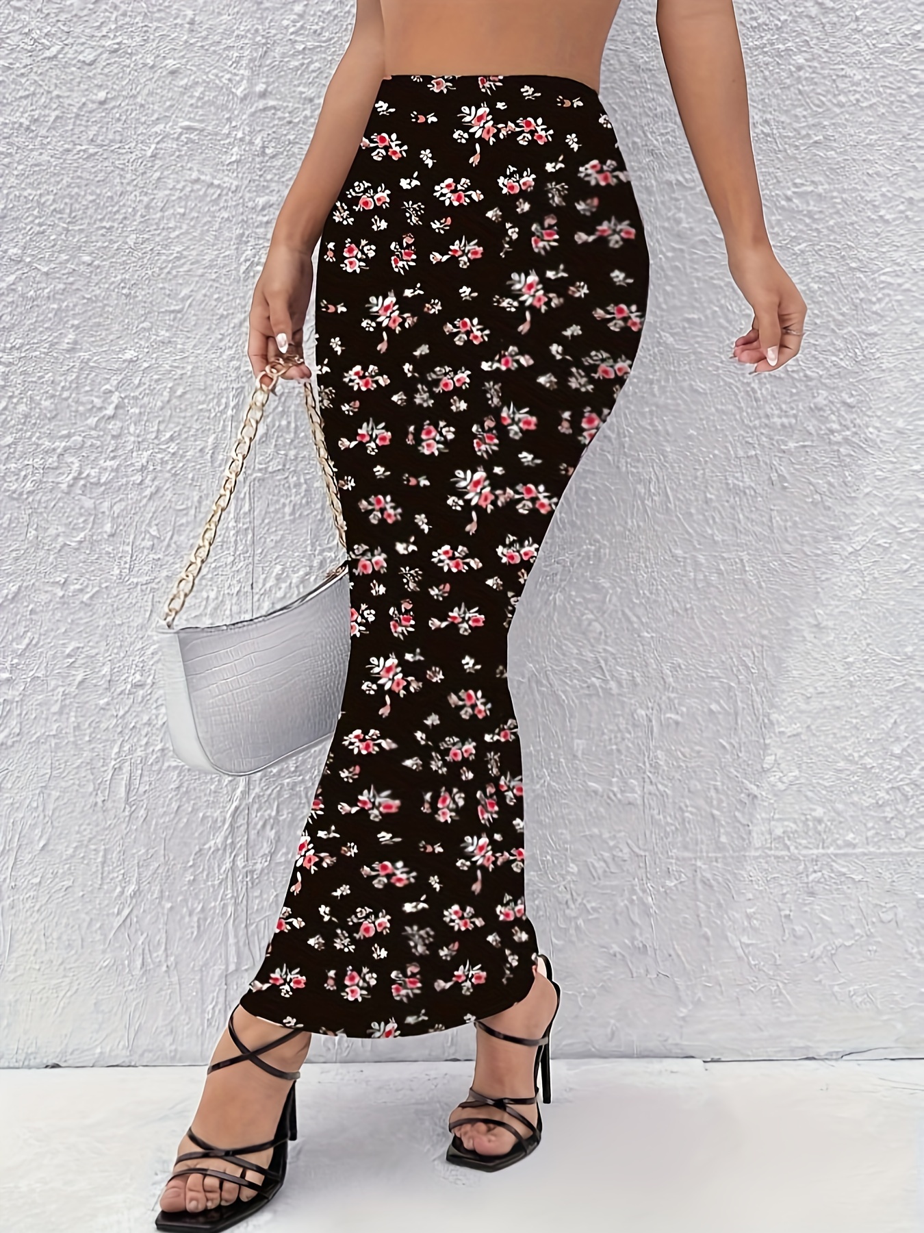 Floral Print High Waist Mermaid Skirt Elegant Bodycon Maxi - Temu