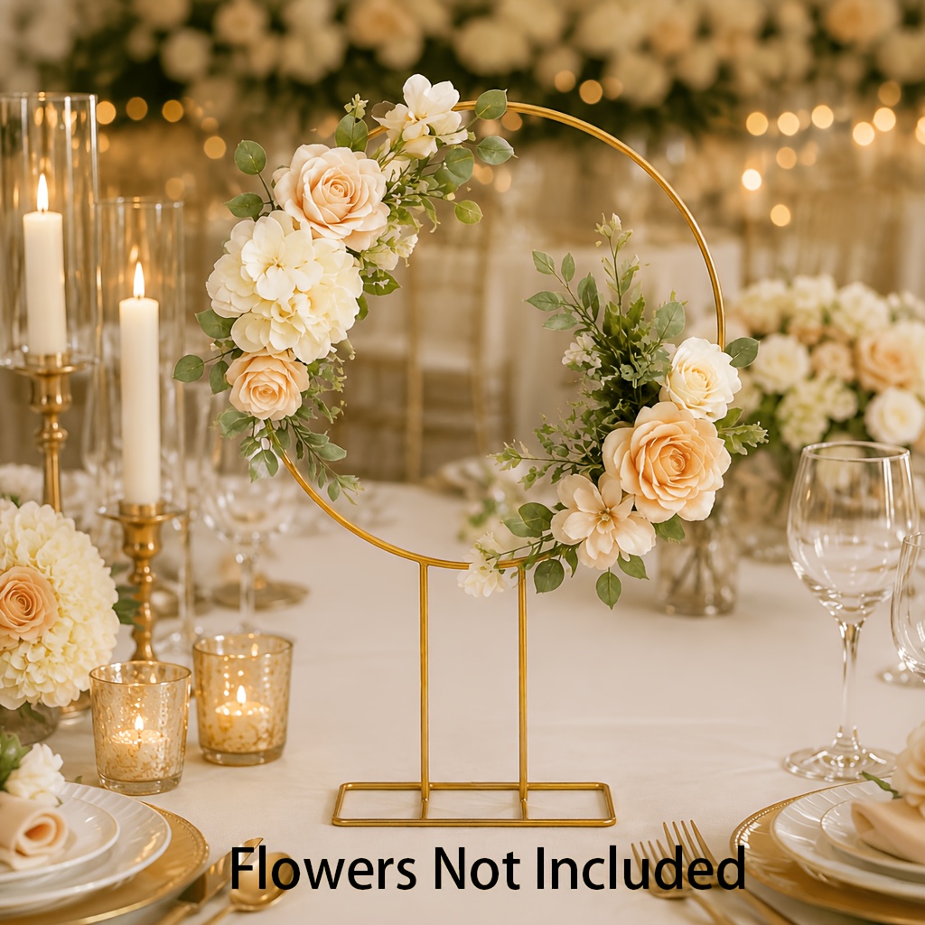 TEMU A Single-piece Golden Round Vertical Metal Floral Wreath Stand In Bohemian Style. The Elevated Provides , Making It More Suitable For Table