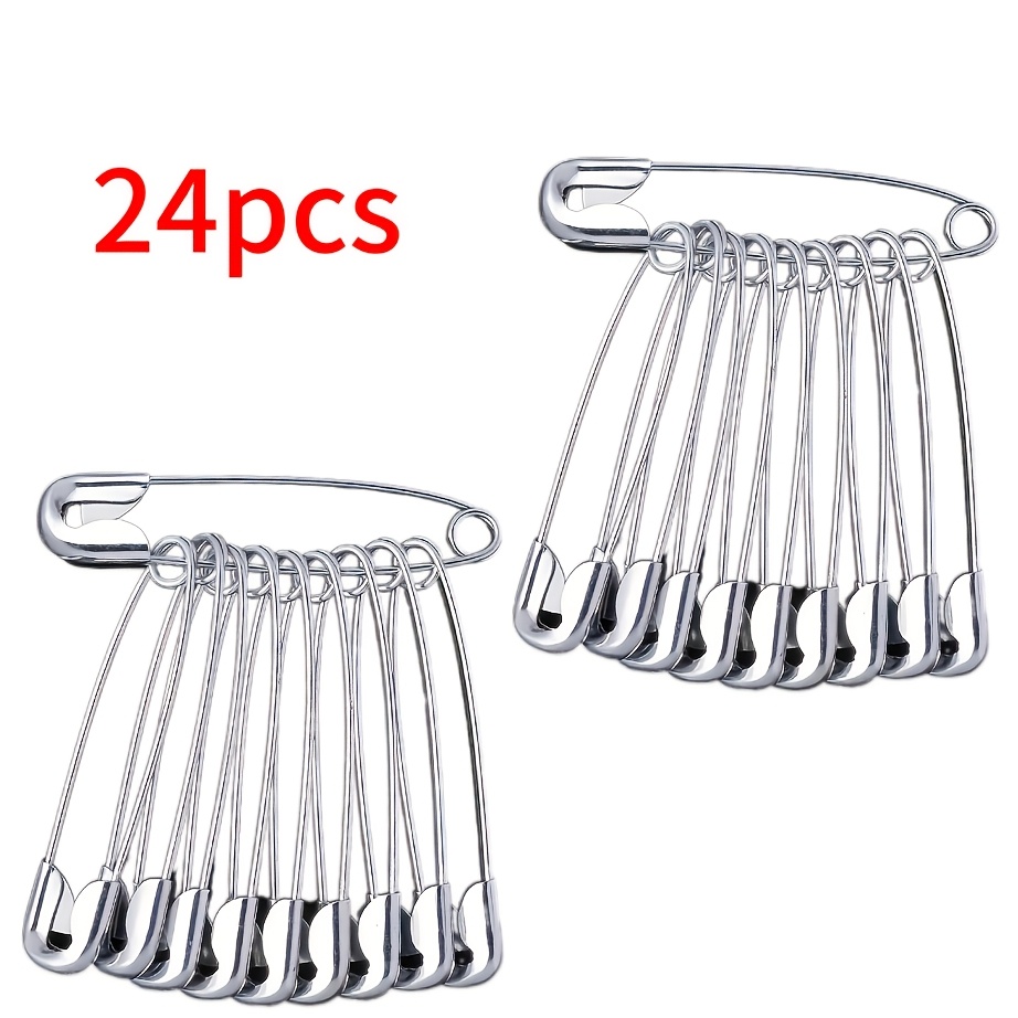 Image of 24pcs Assorted Sizes Of Safety Pins, Galvanized Metal, Silvery - Ideal For Clothing Tags And Crafts