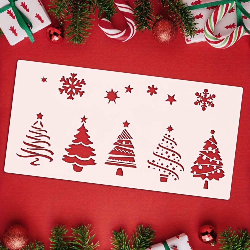 

Christmas Tree & Stencil Set For Diy Crafts - Reusable Pet Plastic Templates For Wood, Wall, Window & Canvas Decoration (11.8*5.9inch, Multifunctional Design Pack)