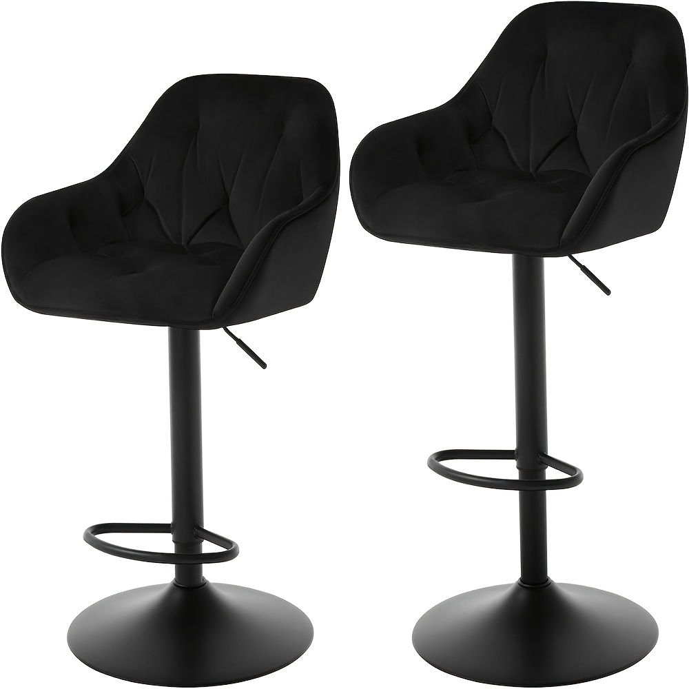 Image of Bar Stools Set Of 2 Height-adjustable Swivel Chair With Velvet Cover, Stool With Armrests Footrest, Counter Stool, For Bar Counter, Metal, Dark Grey